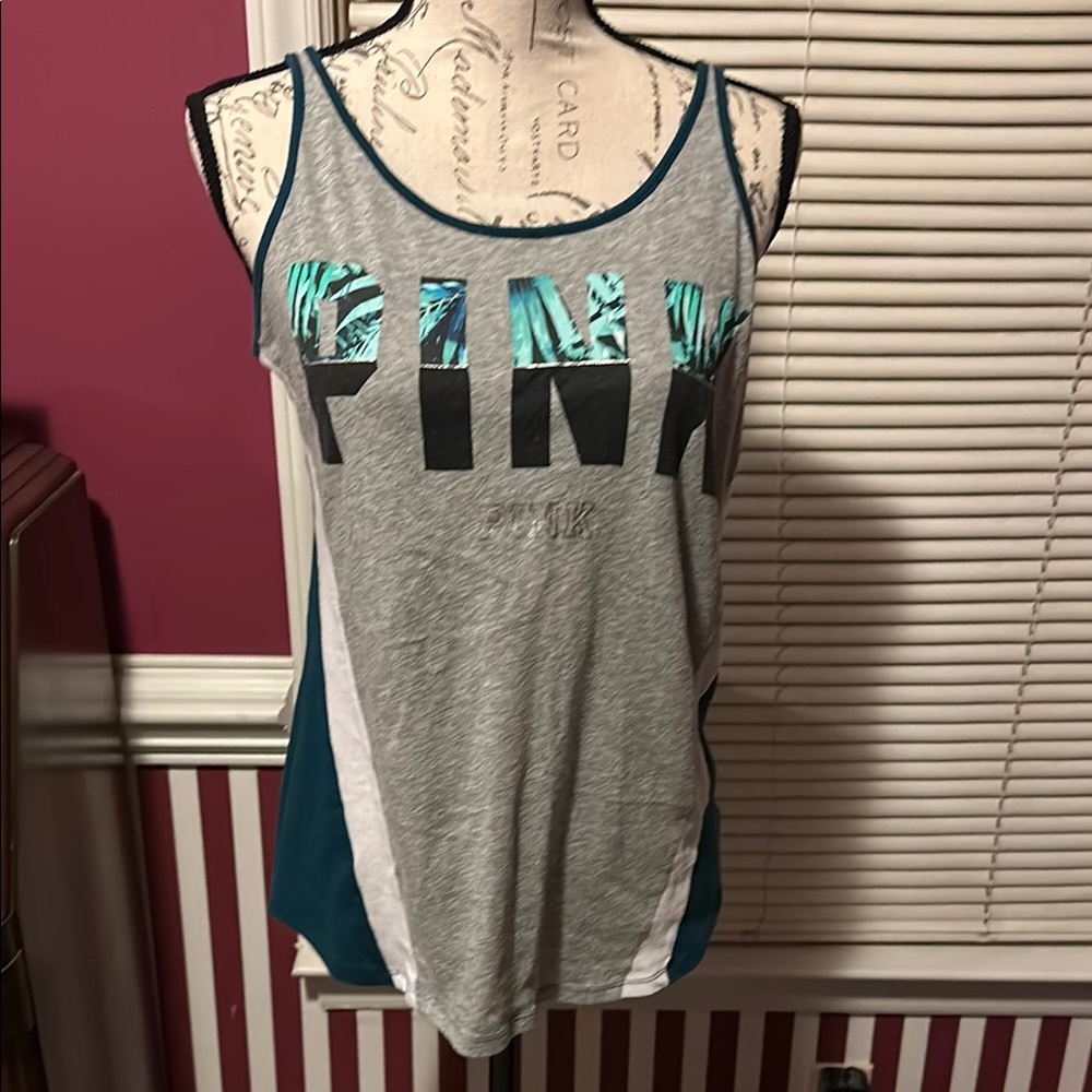 PINK Victoria's Secret Gray and Green Tank Top Relaxed Fit